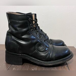 John Fluevog Angel Derby Swirl Black Leather Boots size 5 Unisex Womens 6.5